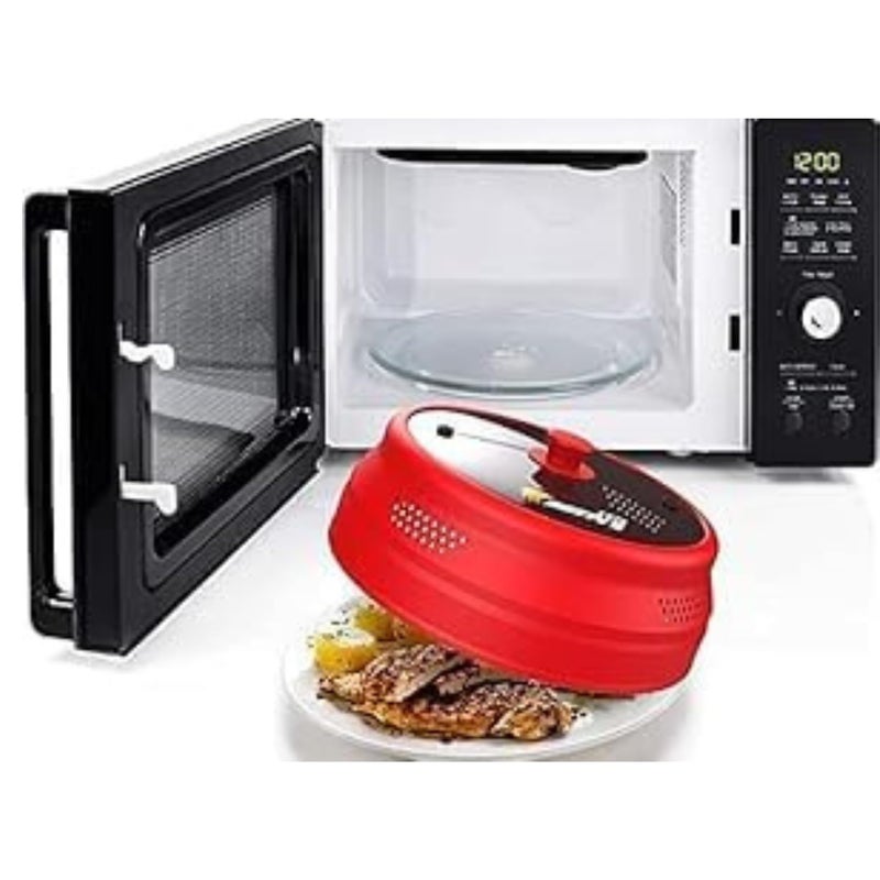 Ezy Active Collapsible Microwave Cover for Food - Silicone and Glass Splatter Guard Lid for 6-12 inch Plates & Bowls, Dishwasher Safe, Heat Resistant, BPA-Free, (Red). - Image 1